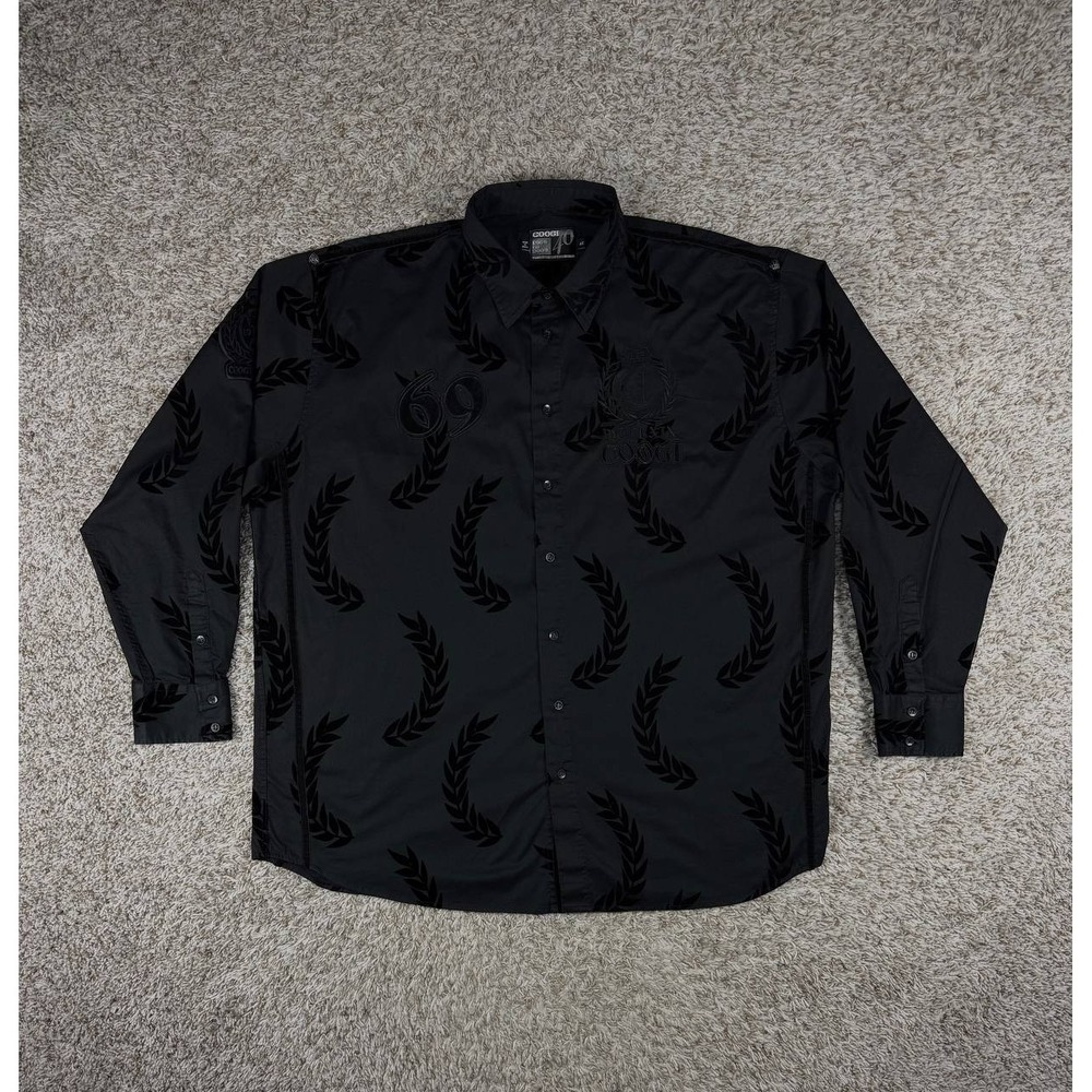 COOGI 40th Anniversary 1969-2009 Black Flocked Button Up Shirt Men's 4XL